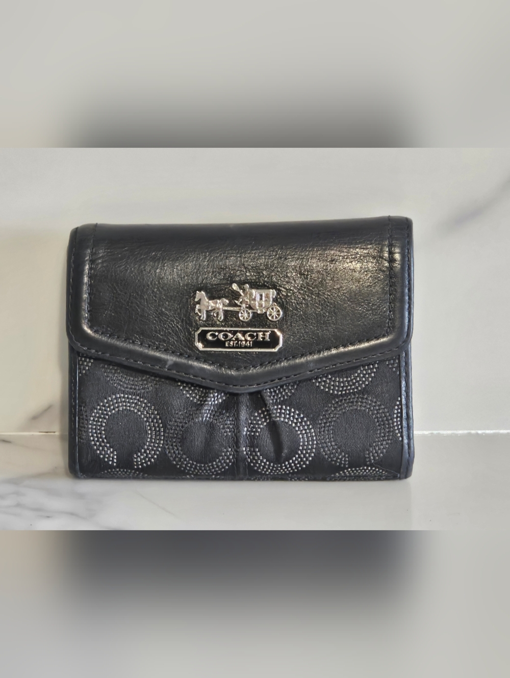 Coach Black Signature Continental Wallet with Silver Hardware